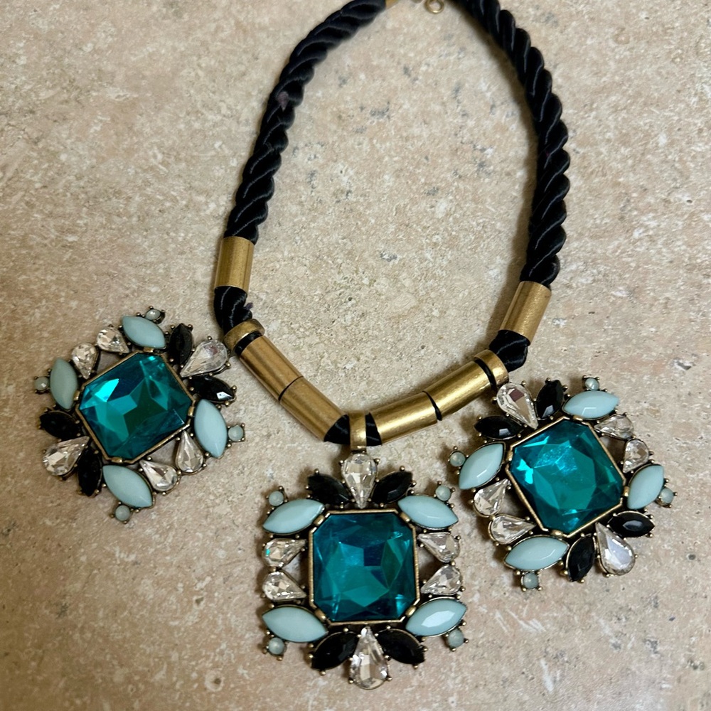 J. Crew Factory Blue and Gold Necklace